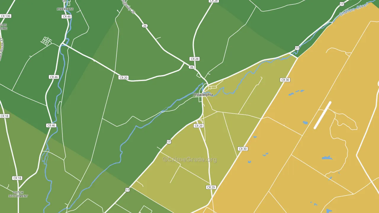 Philadelphia, NY Map of Vandalism Rates