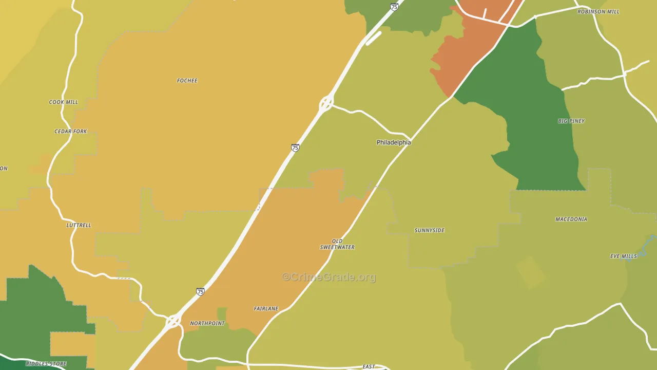 Philadelphia, TN Map of Vandalism Rates