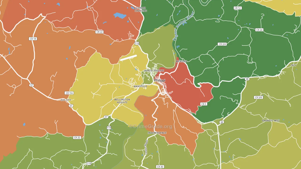 Philippi, WV Map of Vandalism Rates
