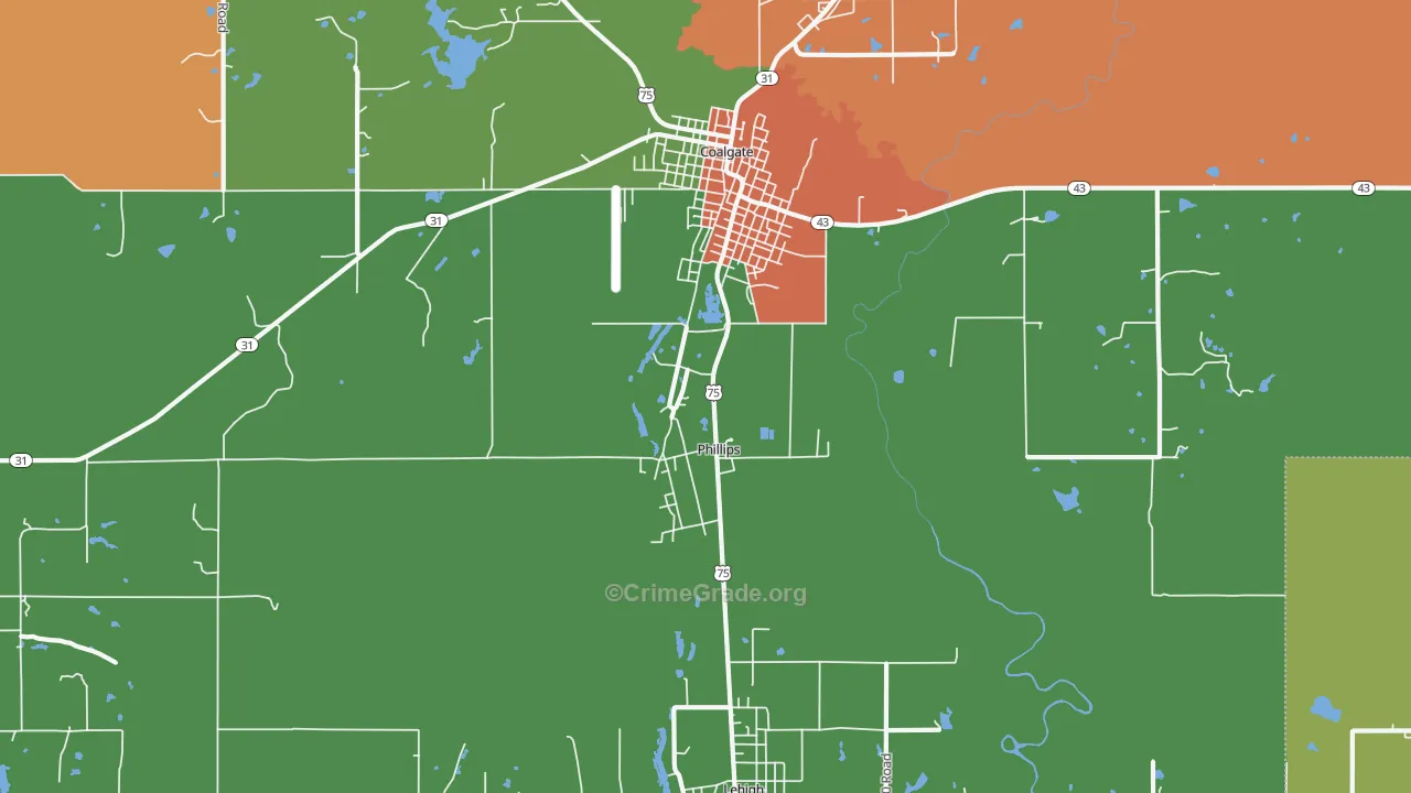Phillips, OK Map of Vandalism Rates