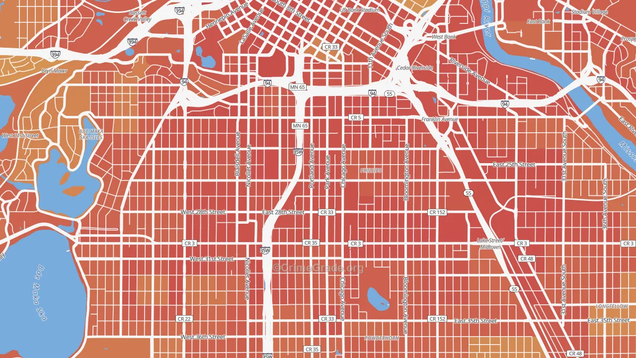Phillips West, Minneapolis, MN Map of Vandalism Rates