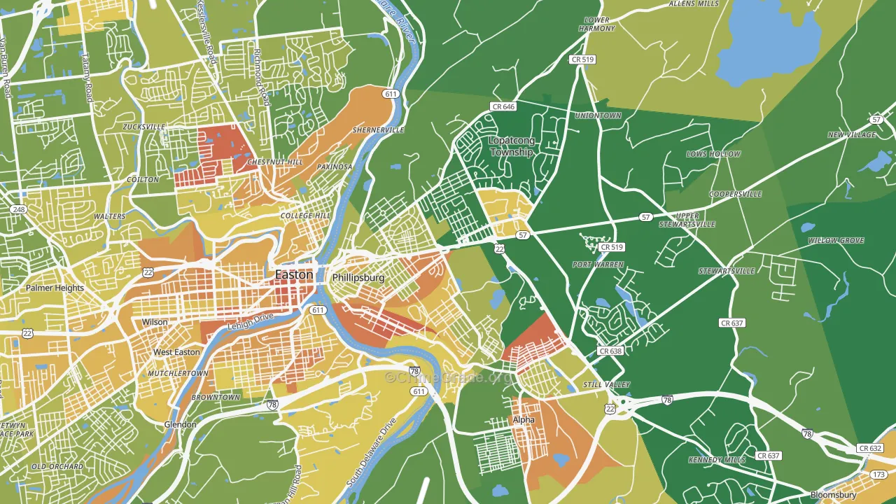 Phillipsburg, NJ Map of Vandalism Rates