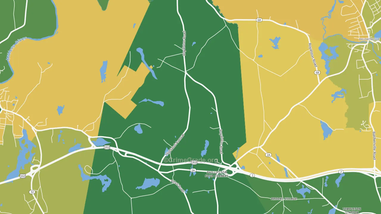 Phillipston Four Corners, MA Map of Vandalism Rates