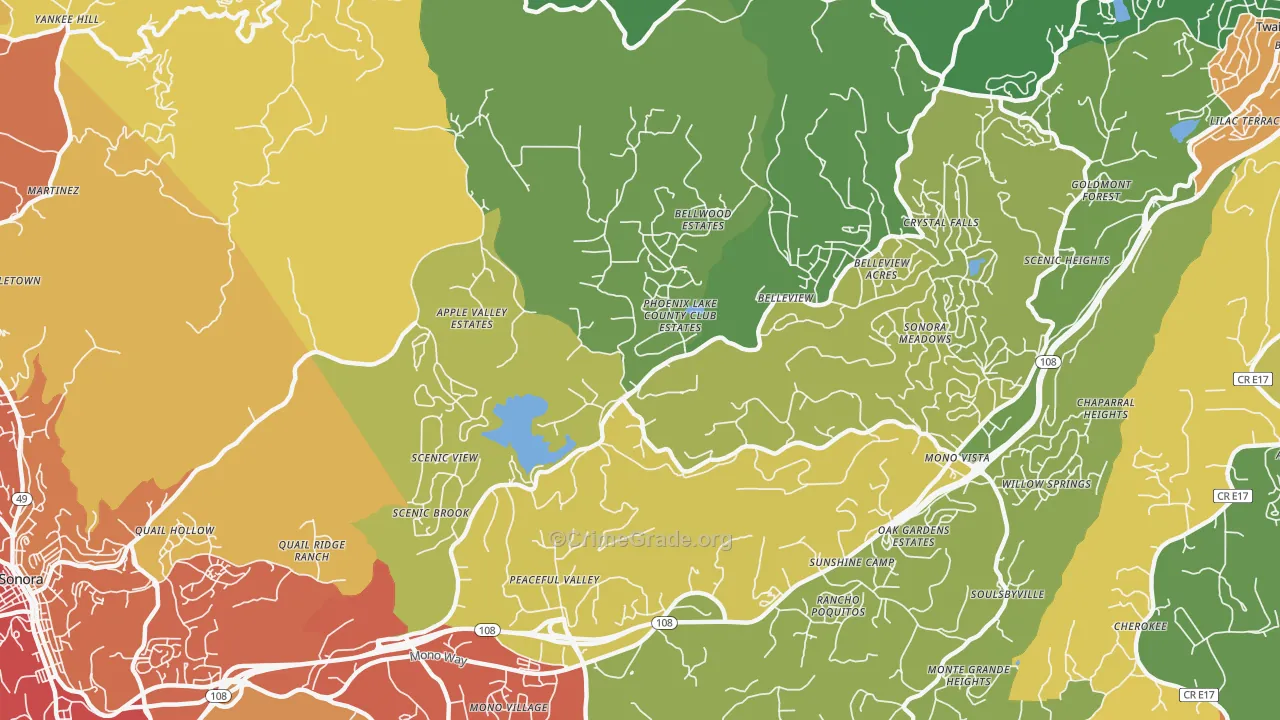 Phoenix Lake, CA Map of Vandalism Rates