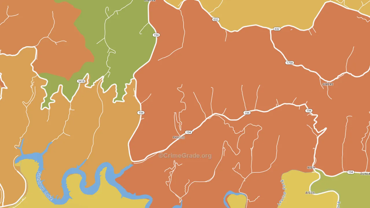 Phyllis, KY Map of Vandalism Rates