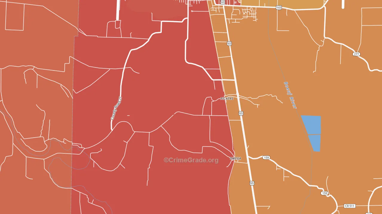 Pickens, AR Map of Vandalism Rates