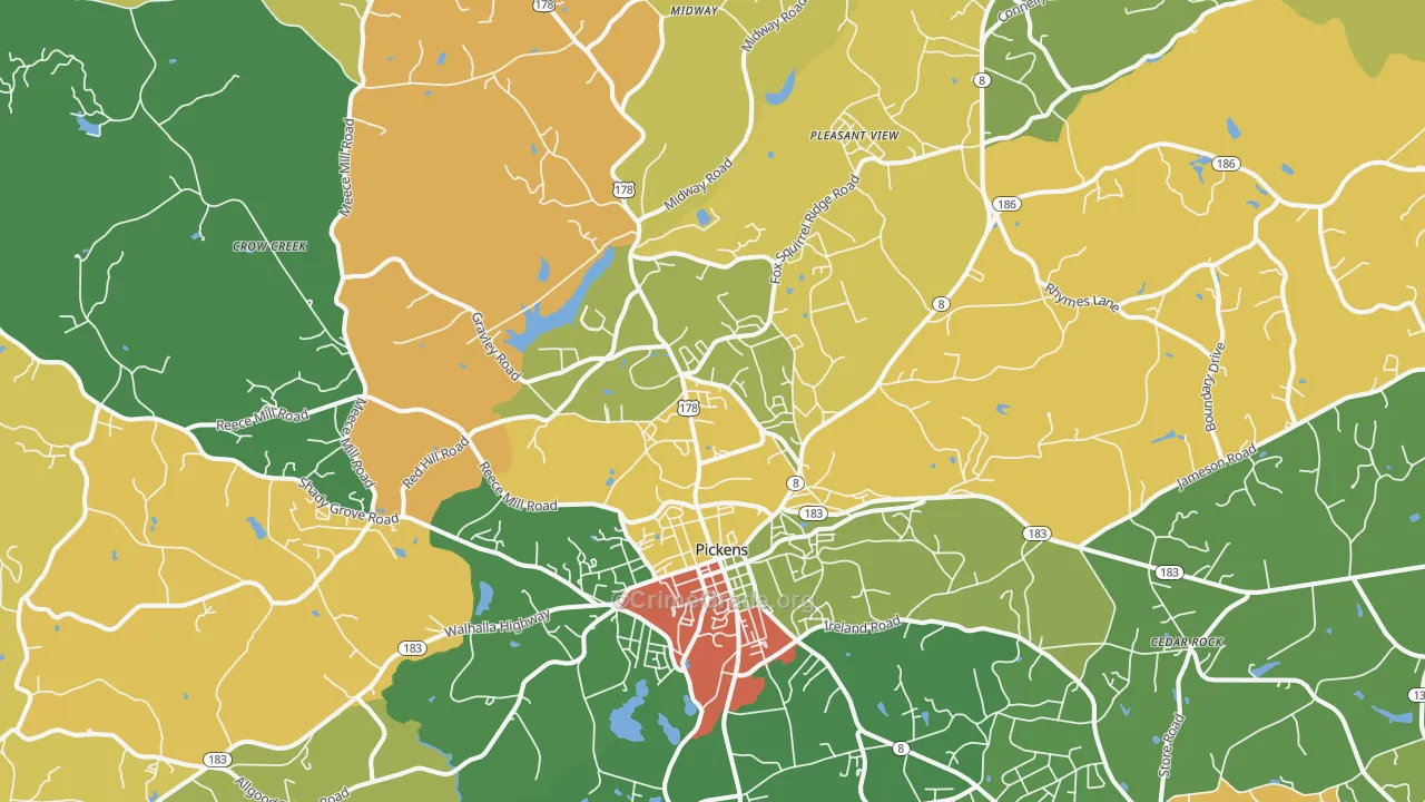 Pickens, SC Map of Vandalism Rates