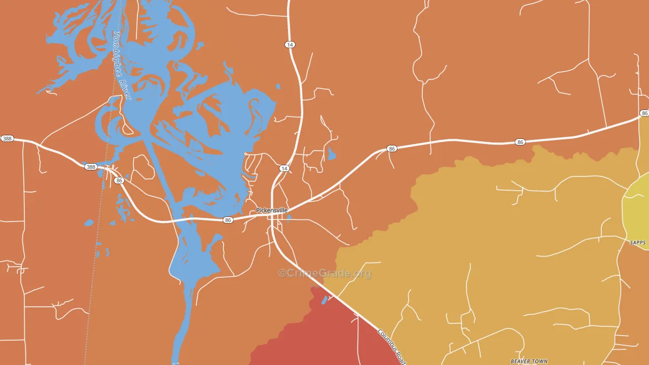 Pickensville, AL Map of Vandalism Rates