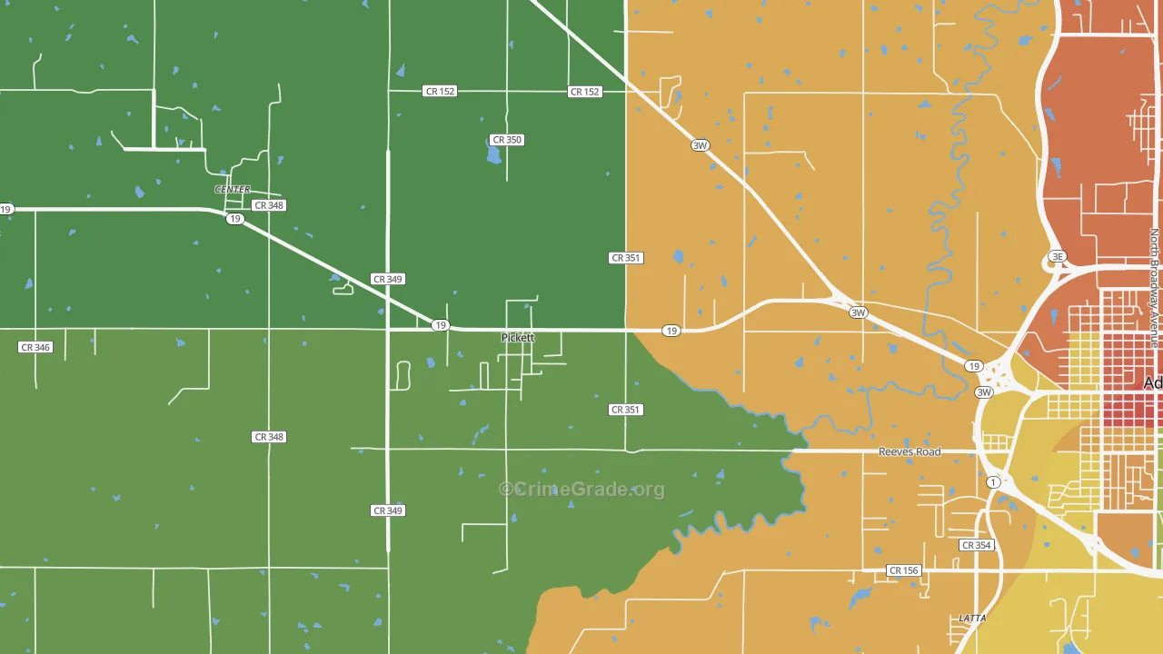 Pickett, OK Map of Vandalism Rates