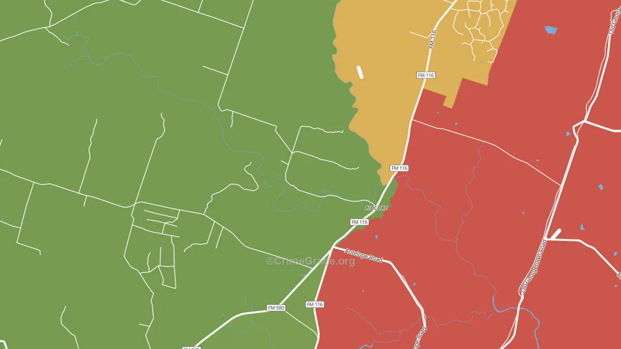 Pidcoke, TX Map of Vandalism Rates