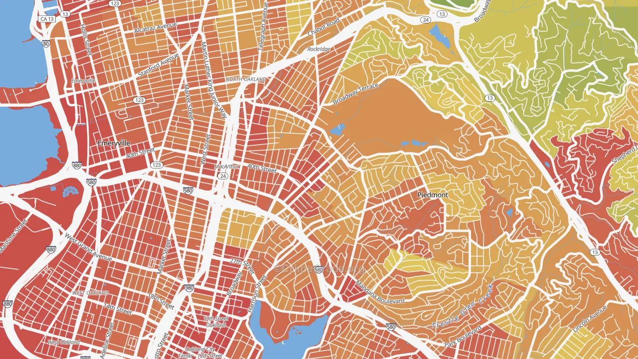 Piedmont Avenue, Oakland, CA Map of Vandalism Rates