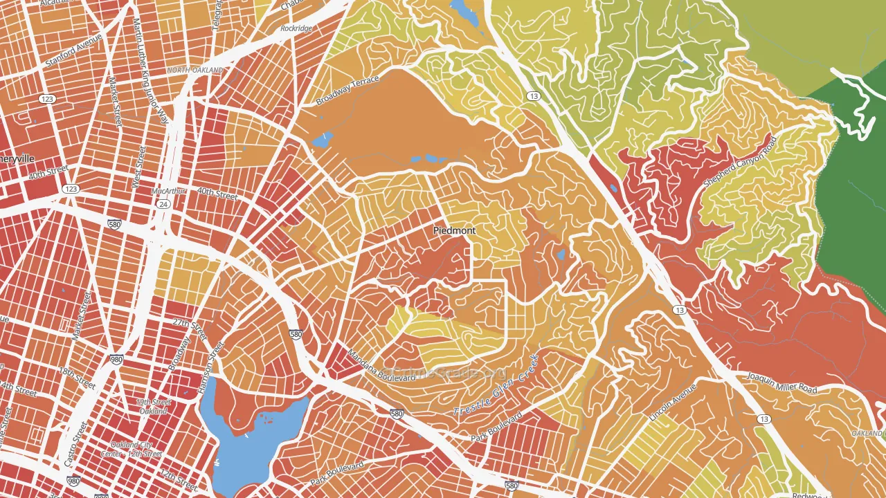 Piedmont, CA Map of Vandalism Rates