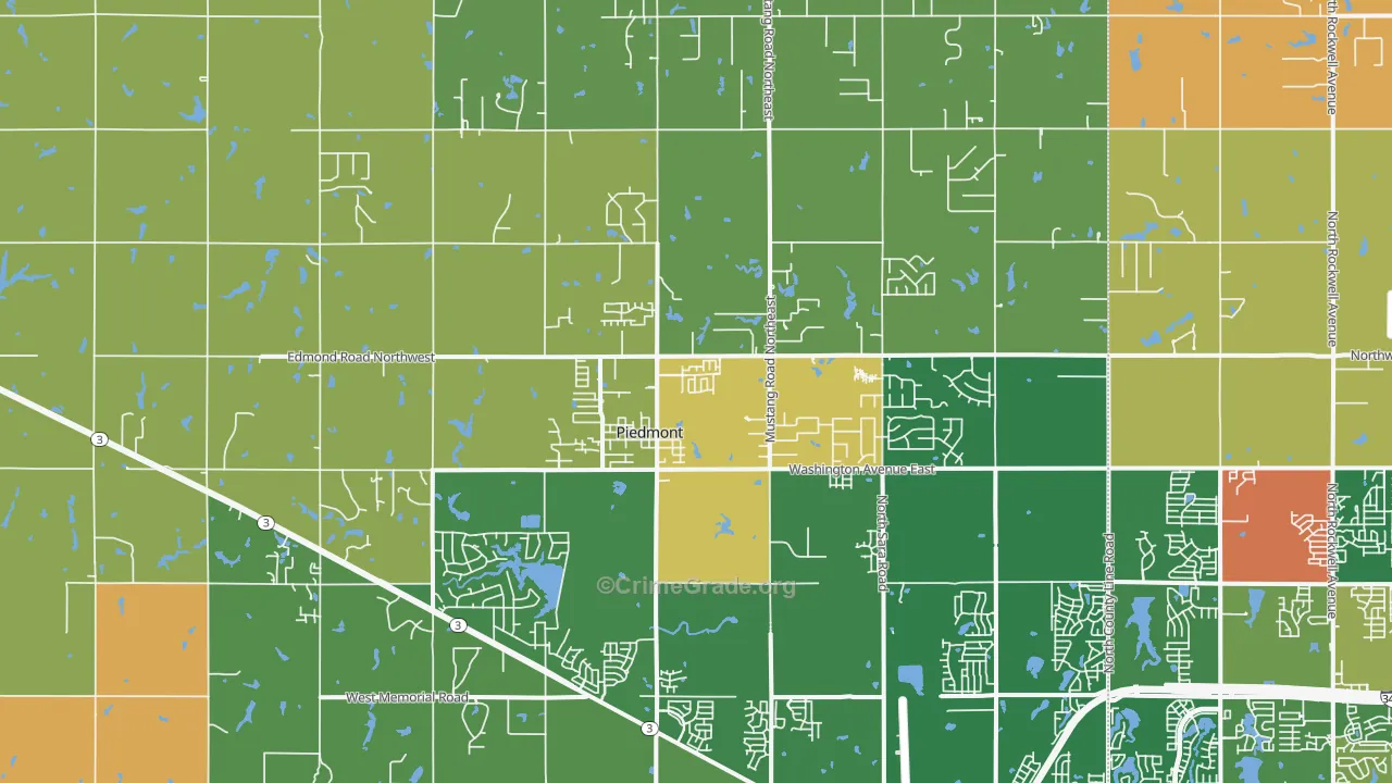 Piedmont, OK Map of Vandalism Rates