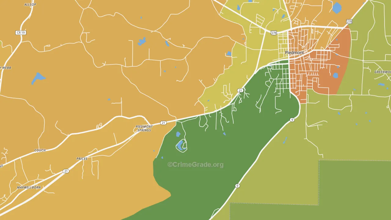 Piedmont Springs, AL Map of Vandalism Rates