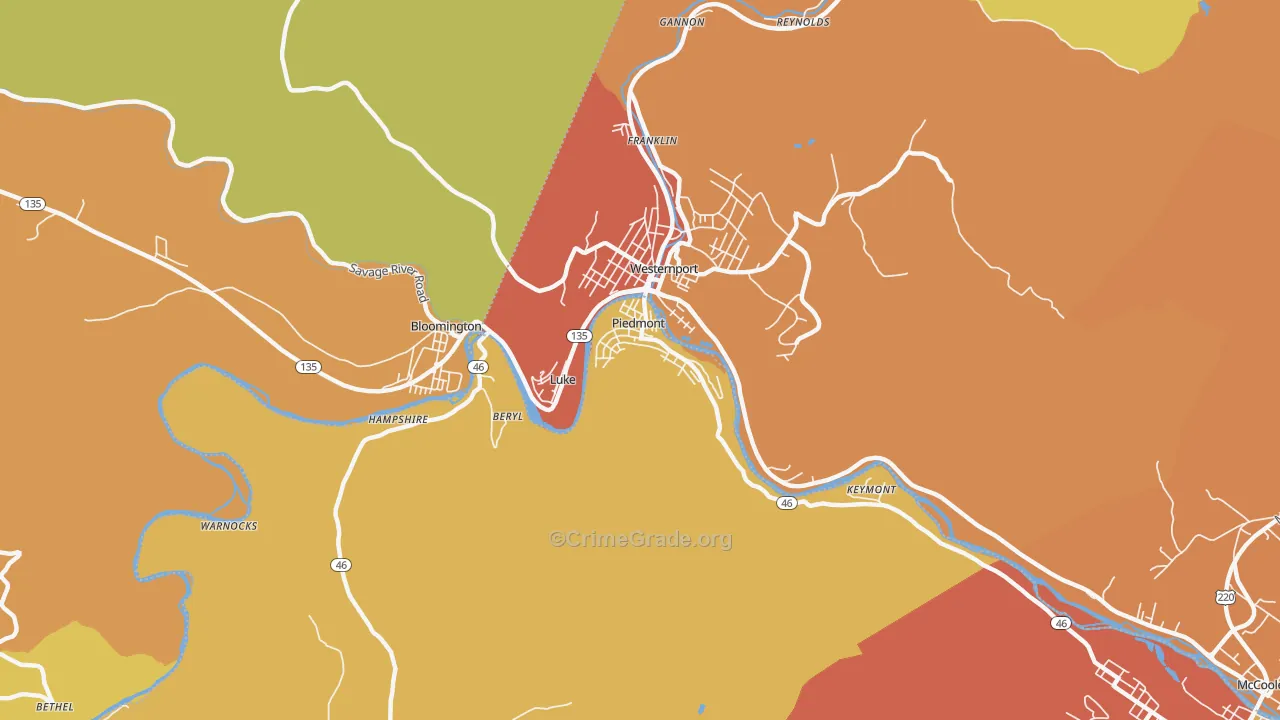 Piedmont, WV Map of Vandalism Rates