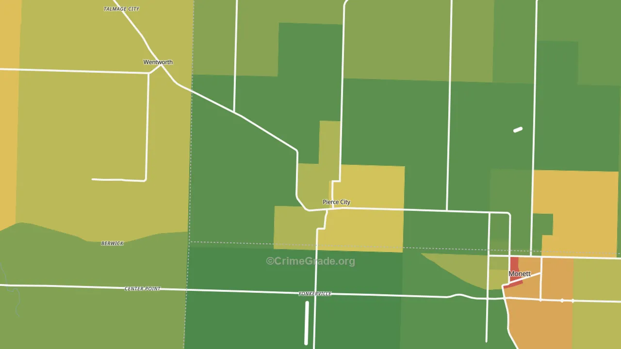 Pierce City, MO Map of Vandalism Rates