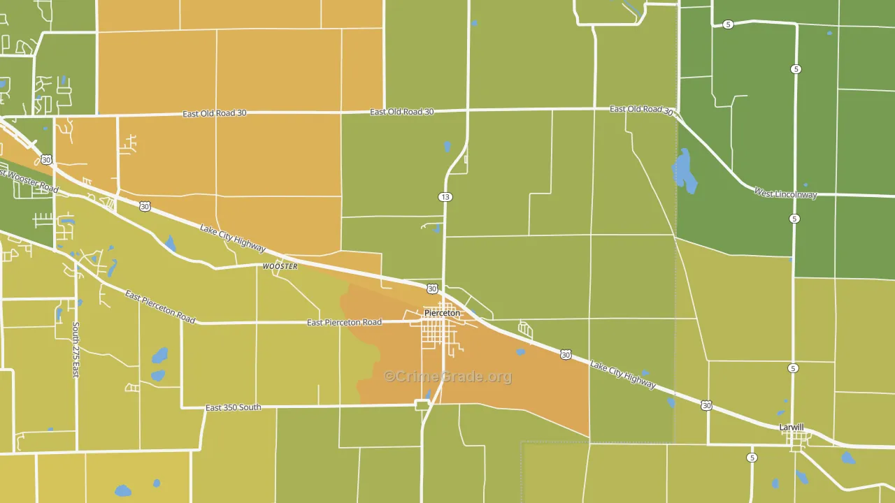 Pierceton, IN Map of Vandalism Rates