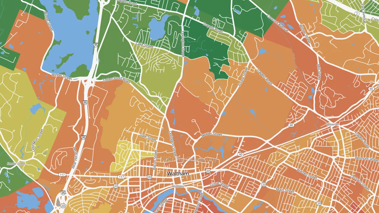 Piety Corner, Waltham, MA Map of Vandalism Rates