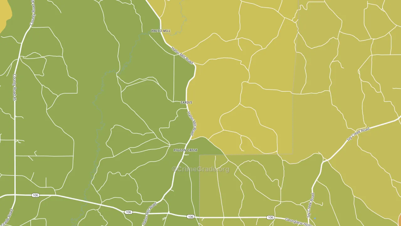 Pigeon Creek, AL Map of Vandalism Rates