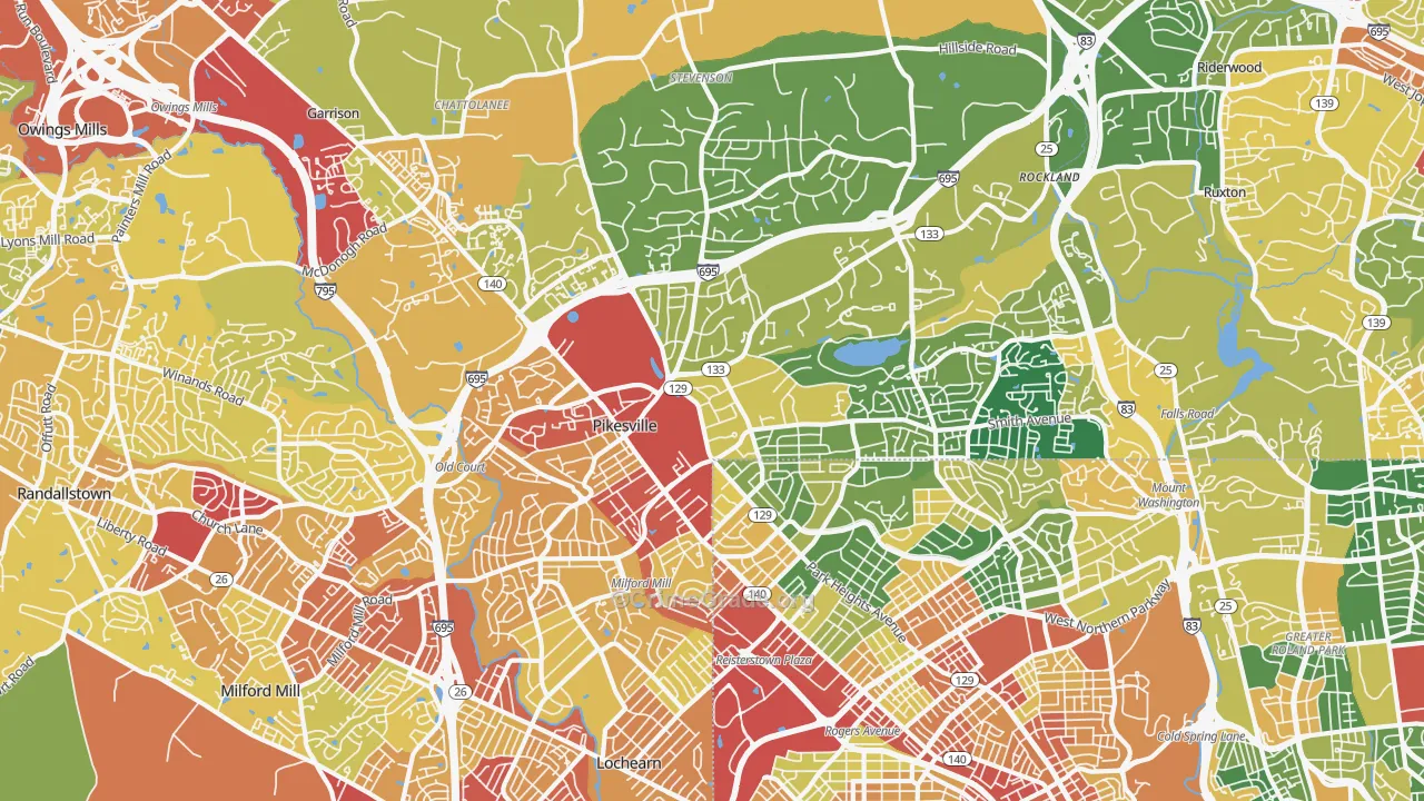 Pikesville, MD Map of Vandalism Rates