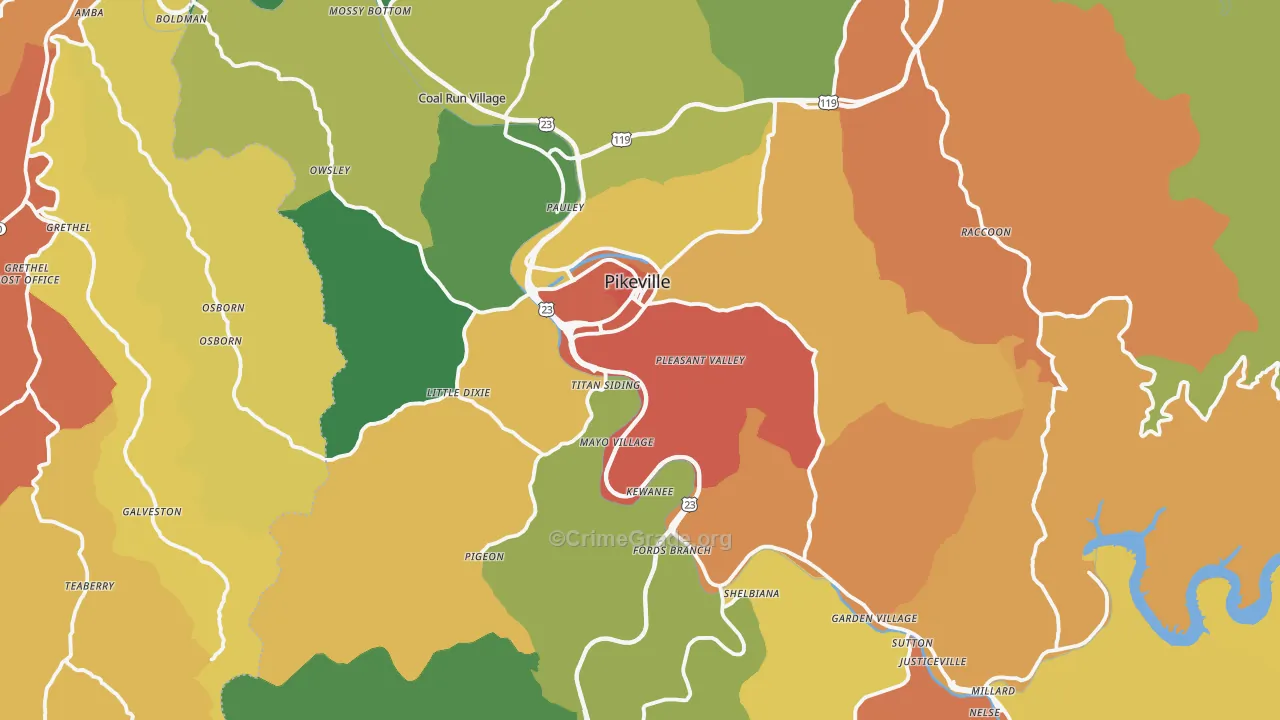 Pikeville, KY Map of Vandalism Rates