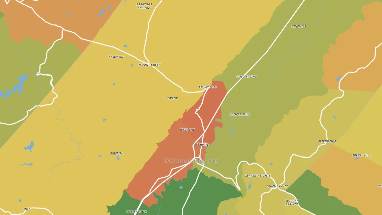 Pikeville, TN Map of Vandalism Rates