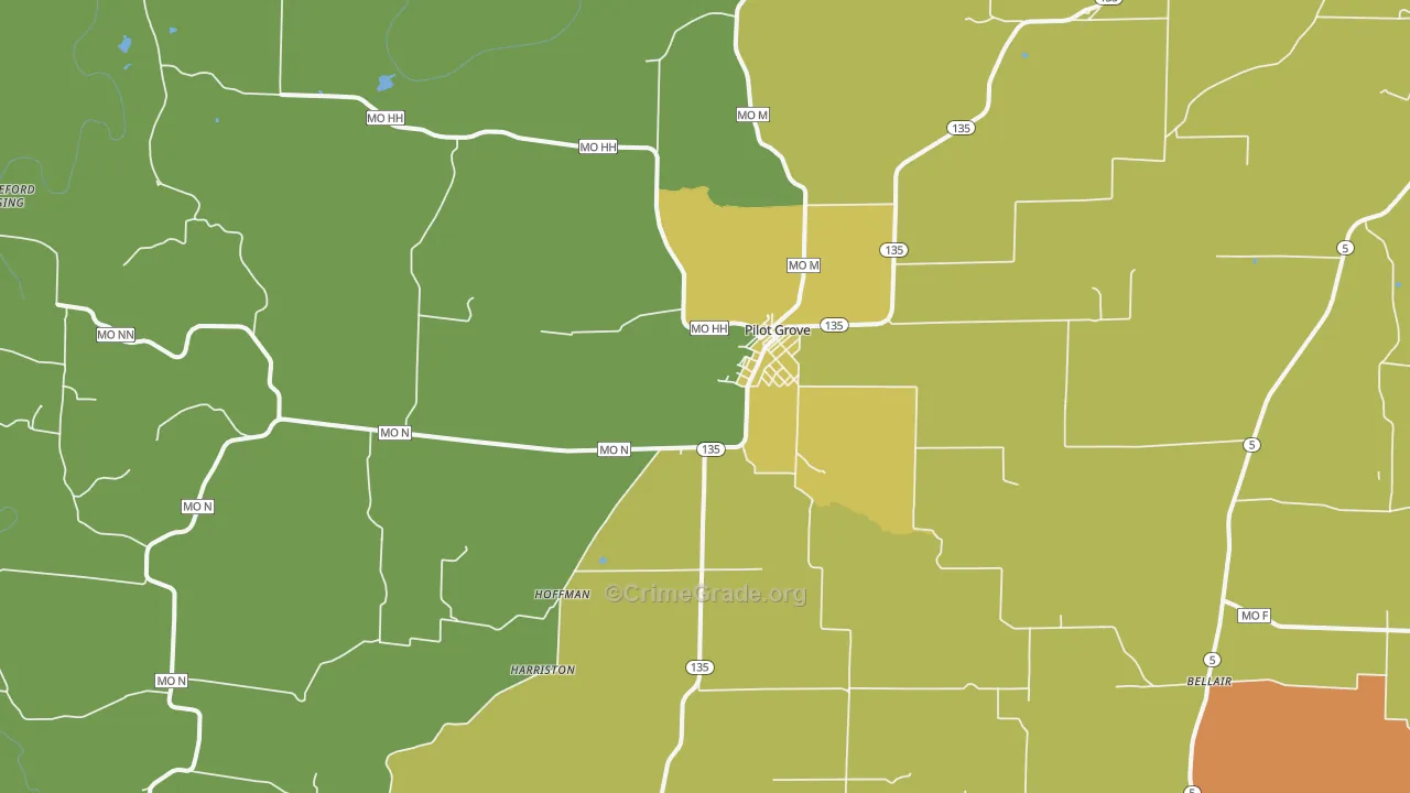 Pilot Grove, MO Map of Vandalism Rates