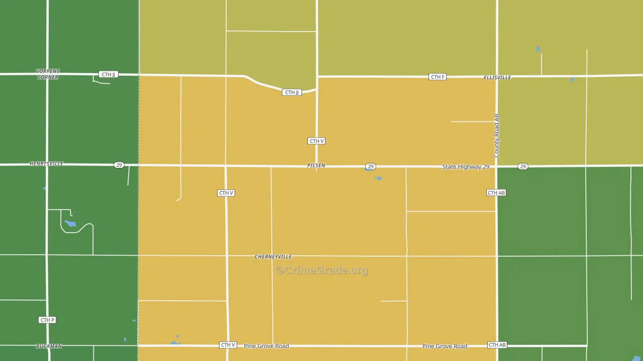 Pilsen, WI Map of Vandalism Rates