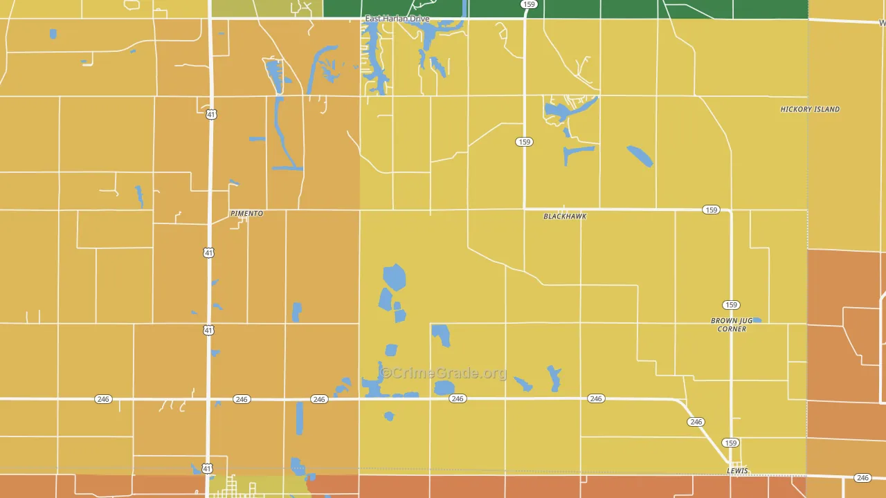 Pimento, IN Map of Vandalism Rates