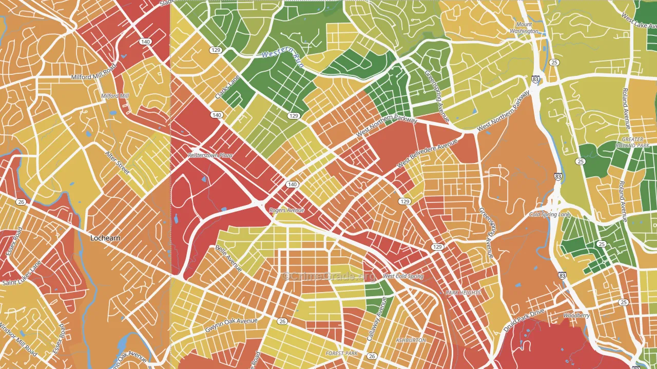 Pimlico, Baltimore, MD Map of Vandalism Rates