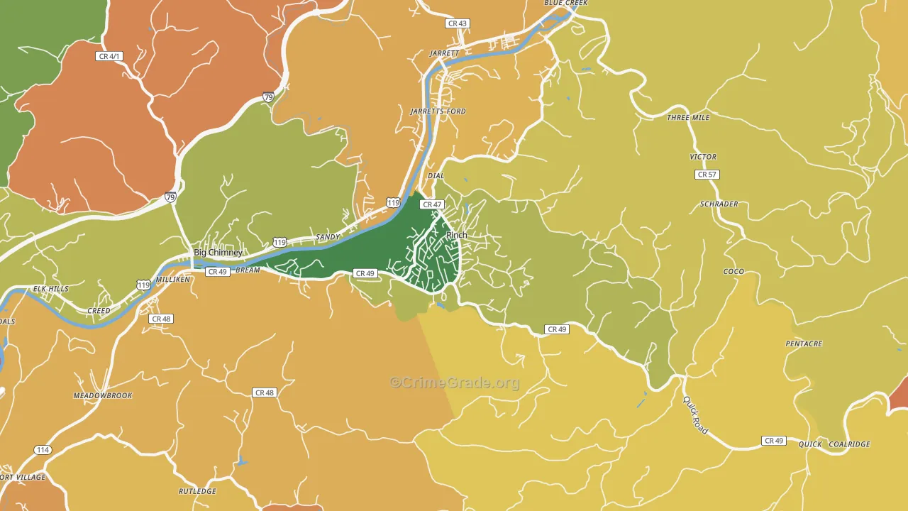 Pinch, WV Map of Vandalism Rates