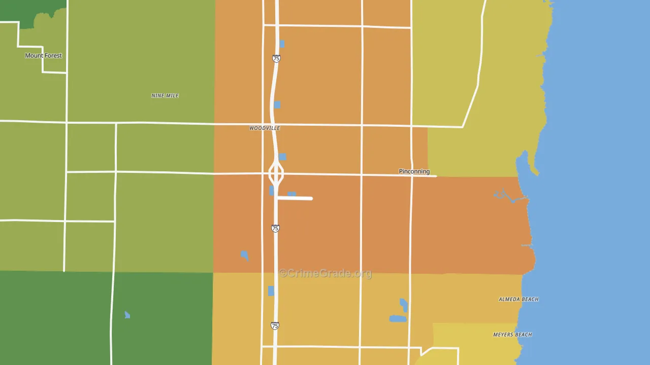 Pinconning, MI Map of Vandalism Rates