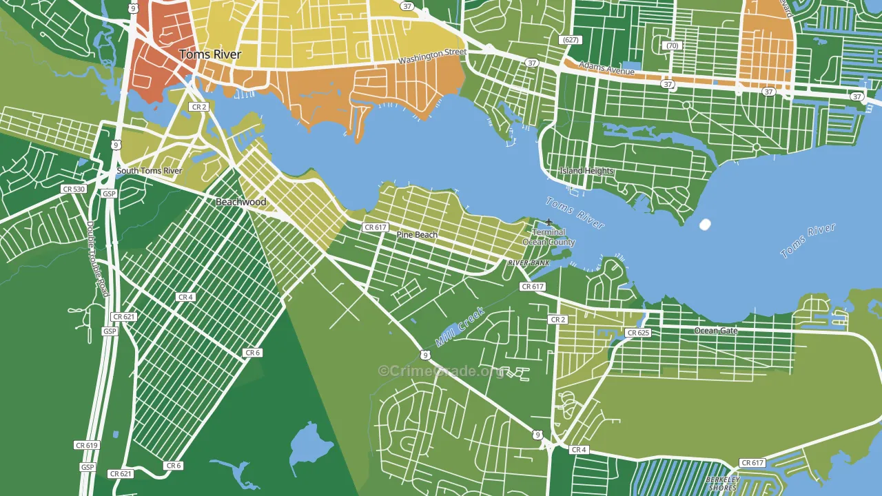 Pine Beach, NJ Map of Vandalism Rates