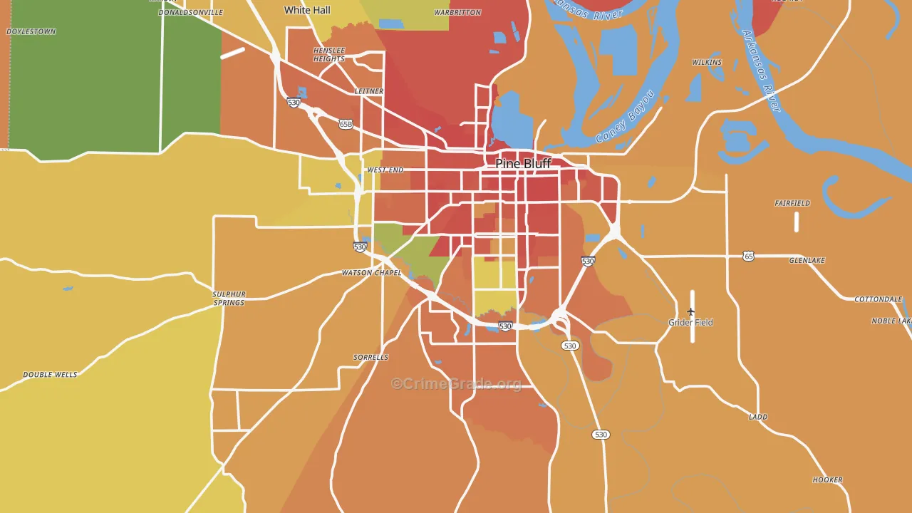 Pine Bluff, AR Map of Vandalism Rates