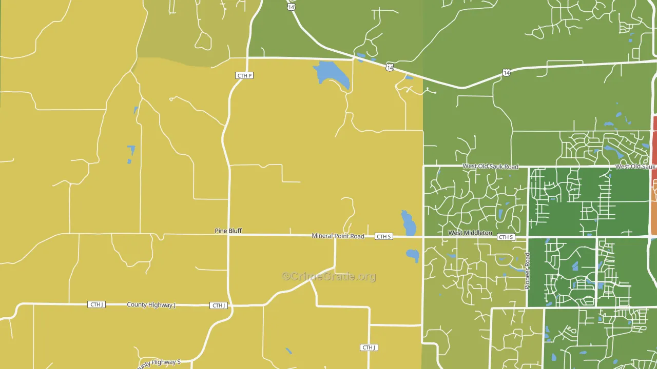 Pine Bluff, WI Map of Vandalism Rates
