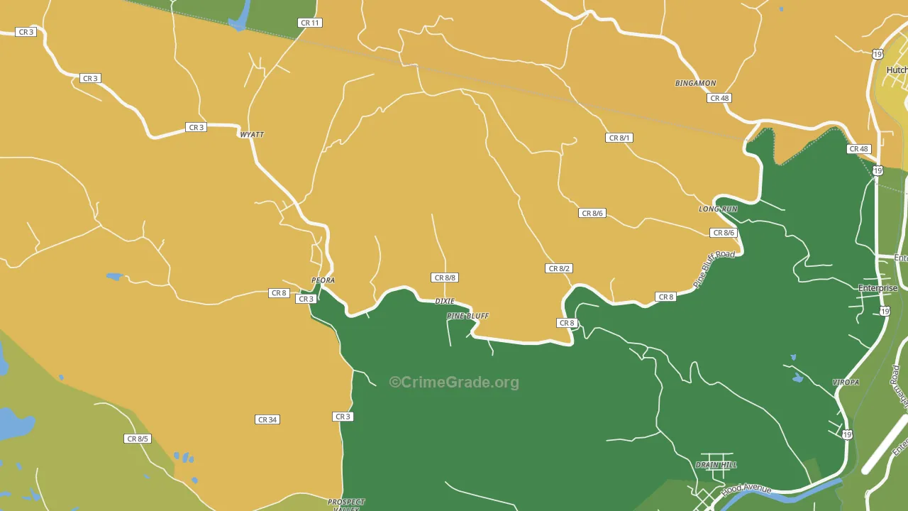 Pine Bluff, WV Map of Vandalism Rates