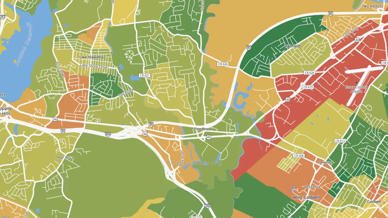 Pine Brook, NJ Map of Vandalism Rates