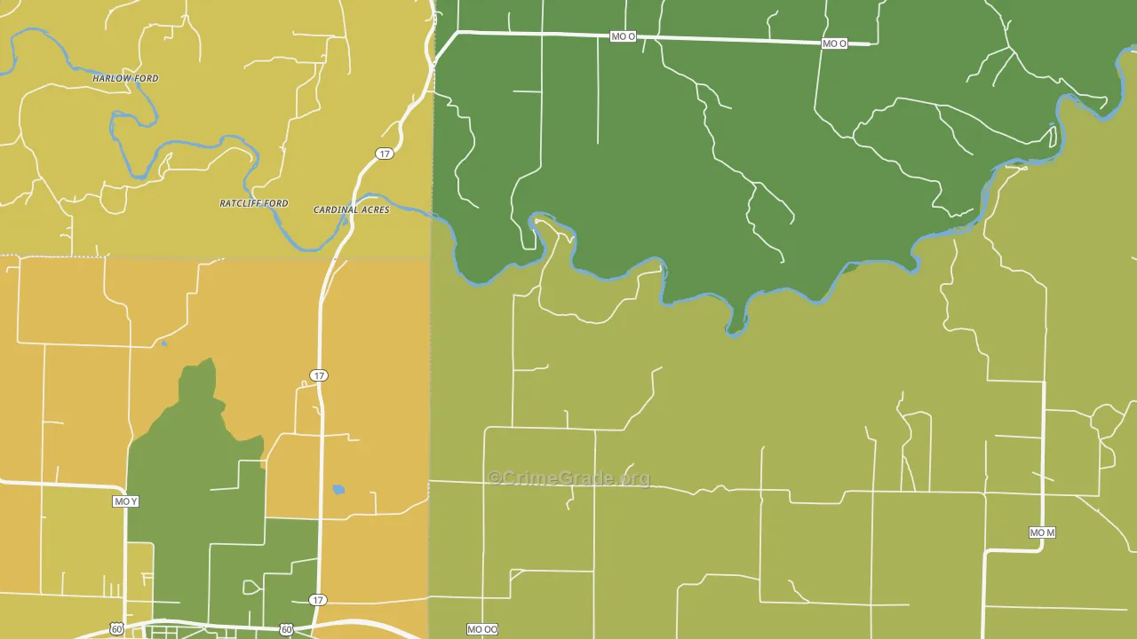 Pine Crest, MO Map of Vandalism Rates