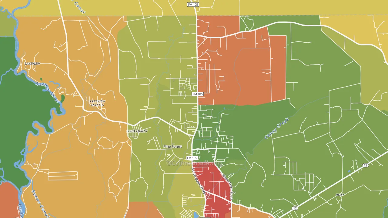 Pine Forest, TX Map of Vandalism Rates
