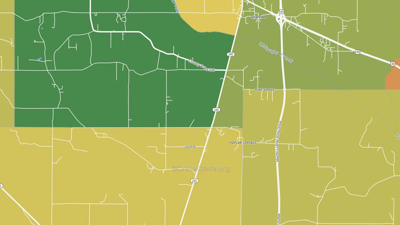 Pine Grove, MS Map of Vandalism Rates