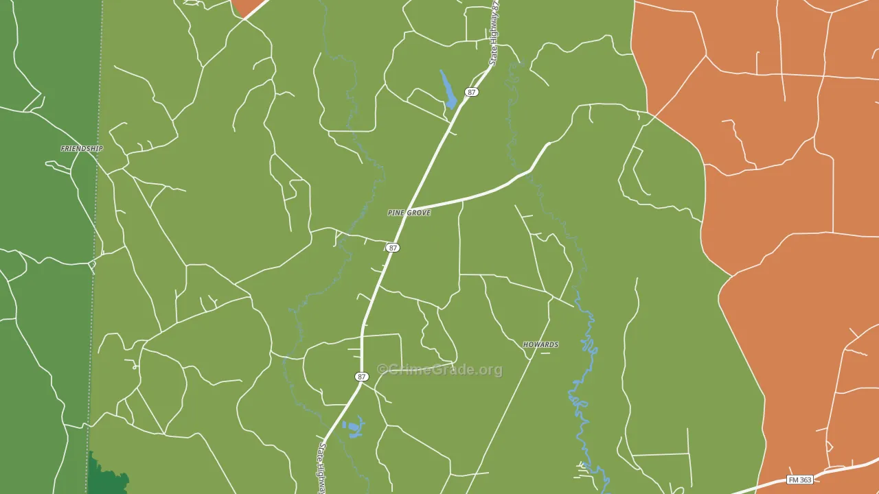 Pine Grove, TX Map of Vandalism Rates
