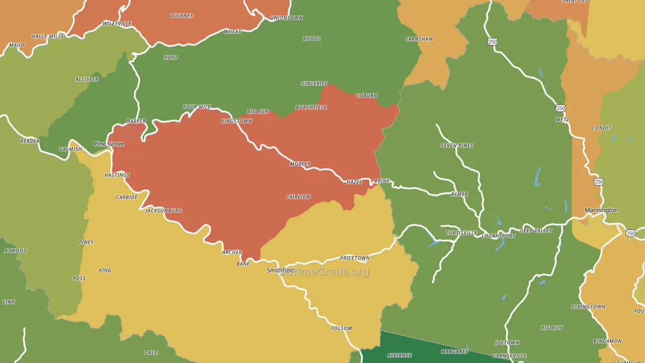 Pine Grove, WV Map of Vandalism Rates
