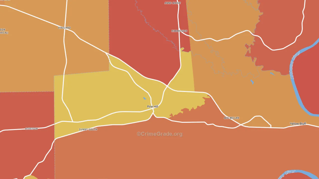 Pine Hill, AL Map of Vandalism Rates