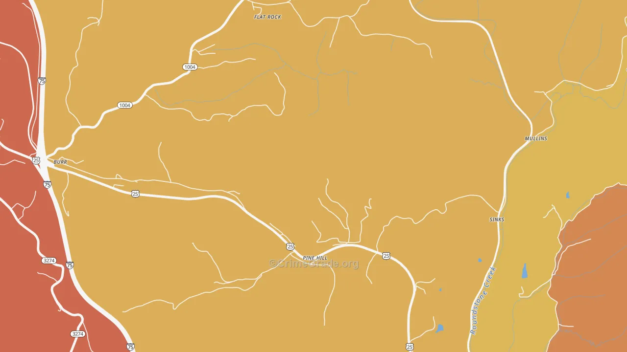 Pine Hill, KY Map of Vandalism Rates
