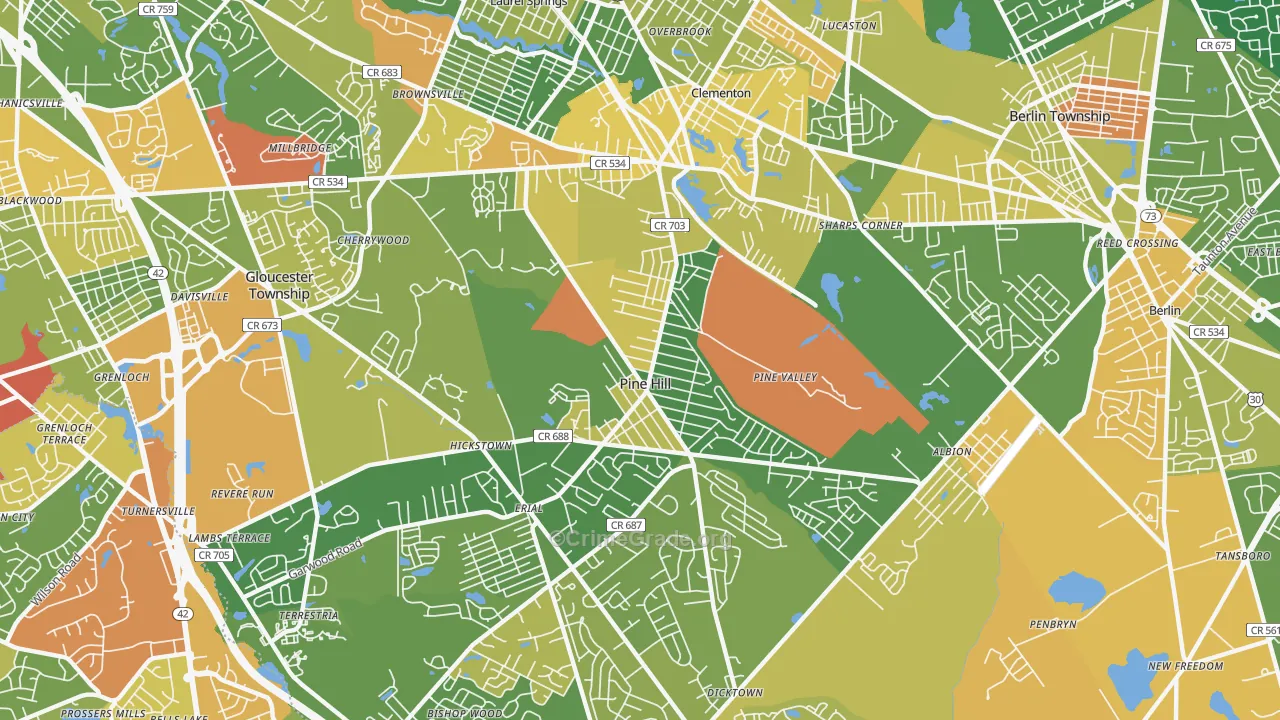 Pine Hill, NJ Map of Vandalism Rates