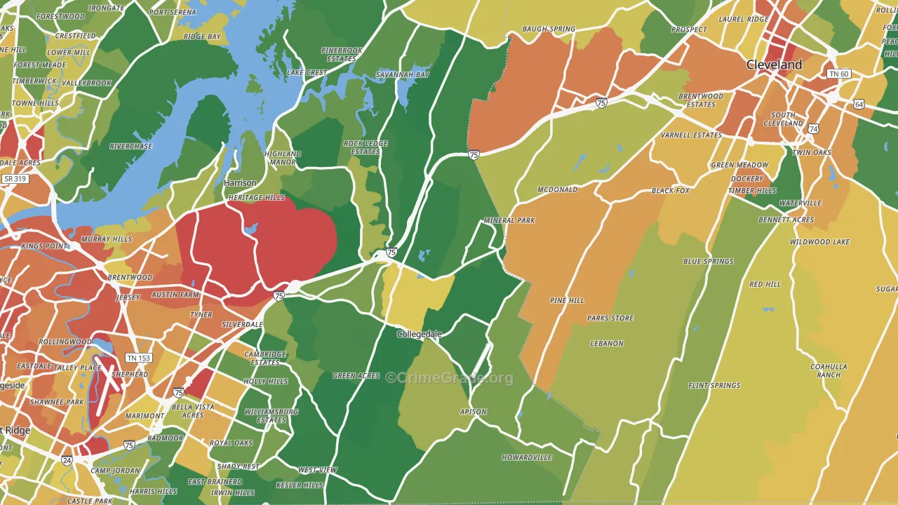 Pine Hill, TN Map of Vandalism Rates