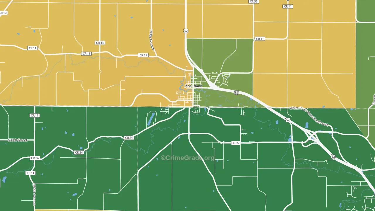 Pine Island, MN Map of Vandalism Rates