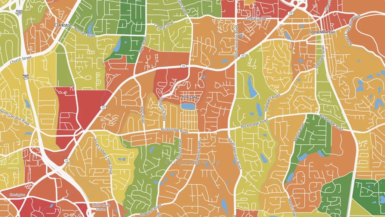 Pine Lake, GA Map of Vandalism Rates