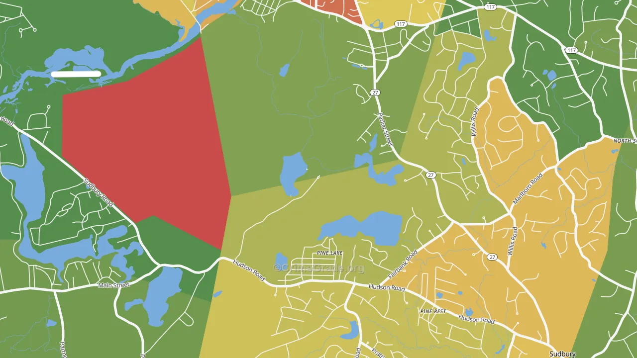 Pine Lake, MA Map of Vandalism Rates