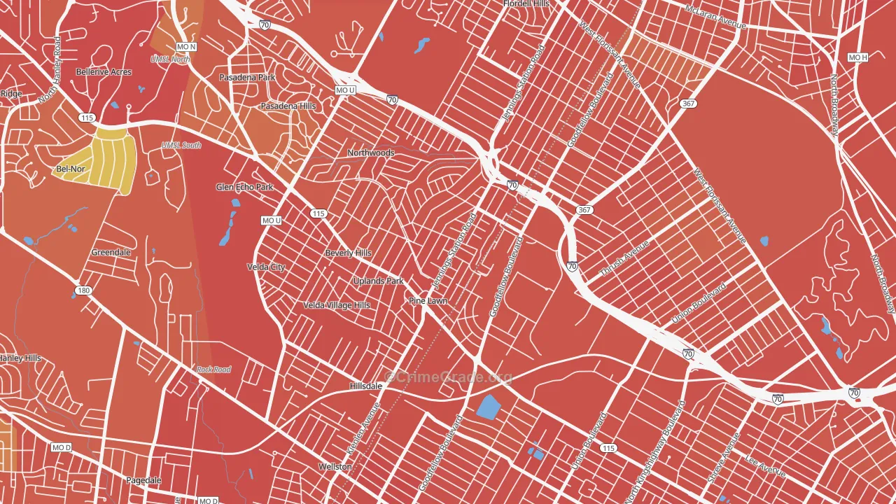 Pine Lawn, MO Map of Vandalism Rates
